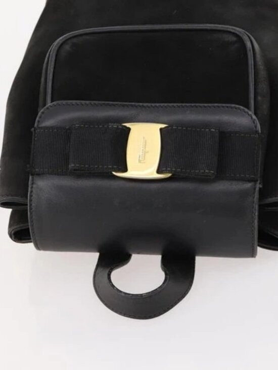Salvatore Ferragamo Vara Ribbon Backpack Leather Black Gold Auth 172240 main image 5